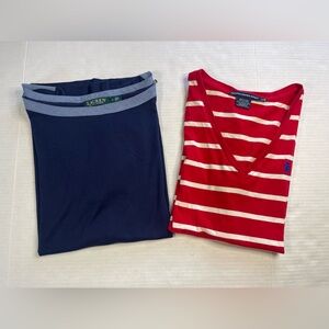 Ralph Lauren Bundle Navy and Red Striped Top Sz L & XL